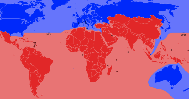 The Global North and South is a line dividing developed and developing nations. Unequal development is a serious issue.