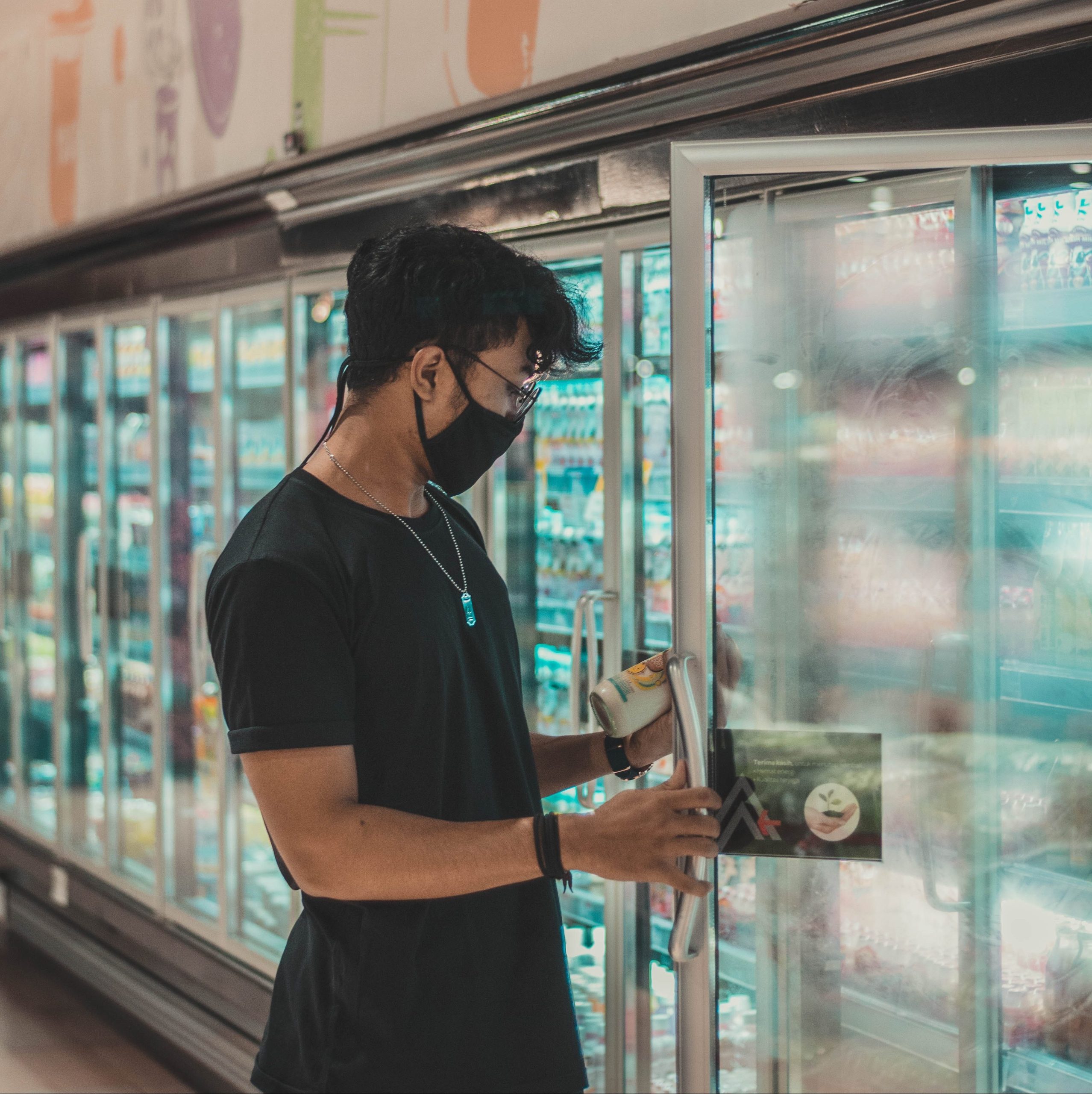 Looking for eco-friendly labels while grocery shopping.