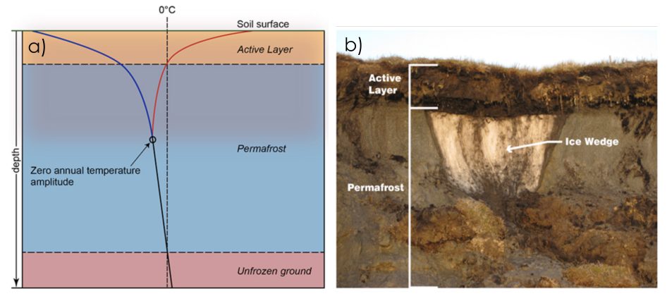 Image detailing the layers of permafrost soil.