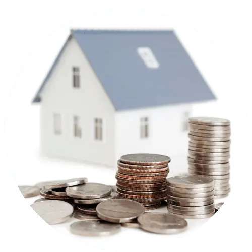 A house with some coins in front of it as a symbol for the Cost of Living Crisis. Thrivable voting must address this issue affecting us all.