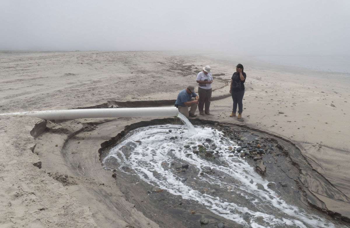 Brine flowing from a desalination plant at San Ramón, Baja California, Mexico.