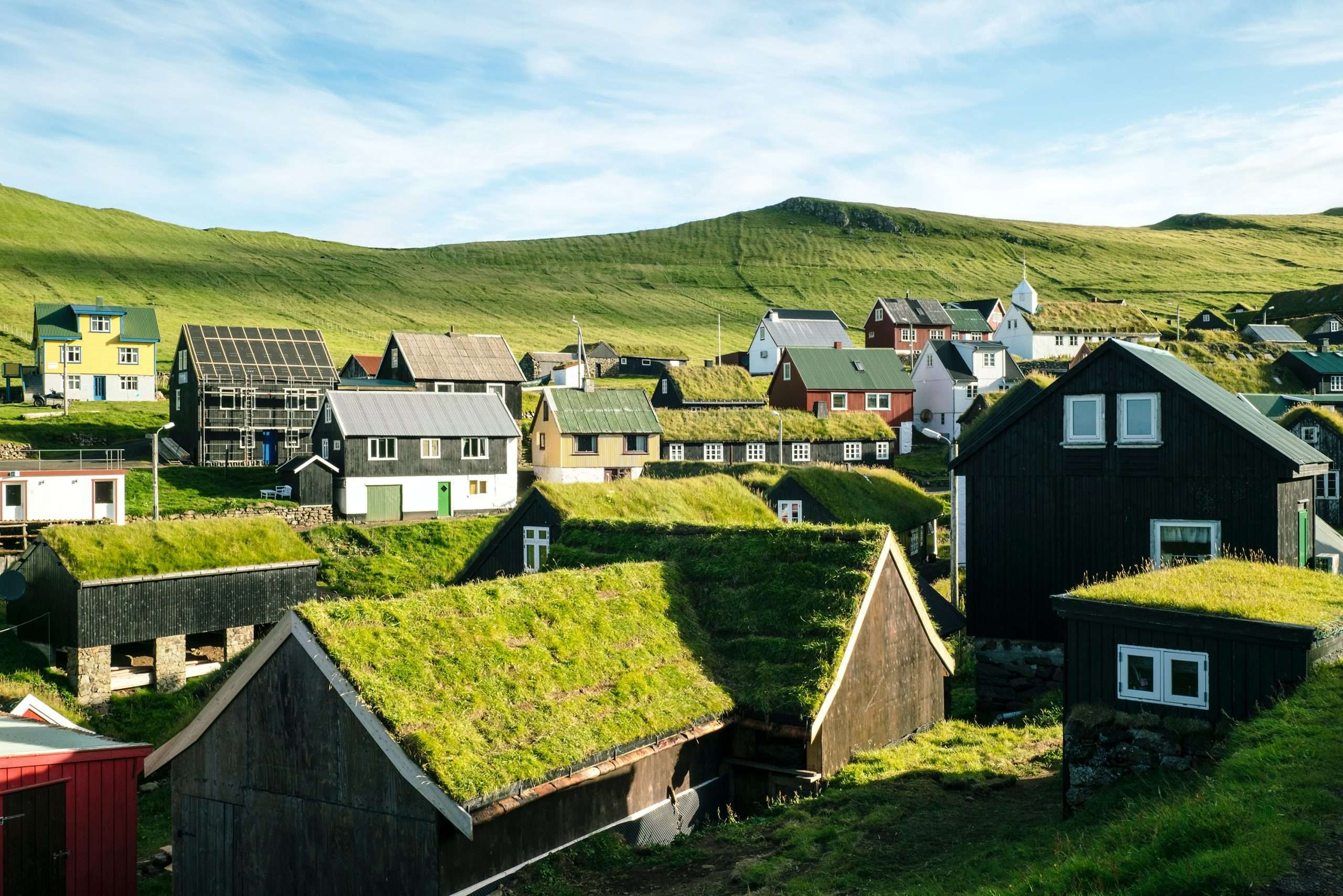 Green cities implementing water retention and conservation through green roofs.