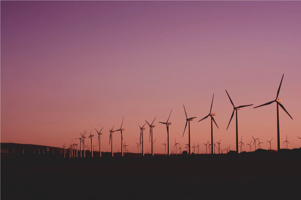 Generation of power through the use of wind turbines.