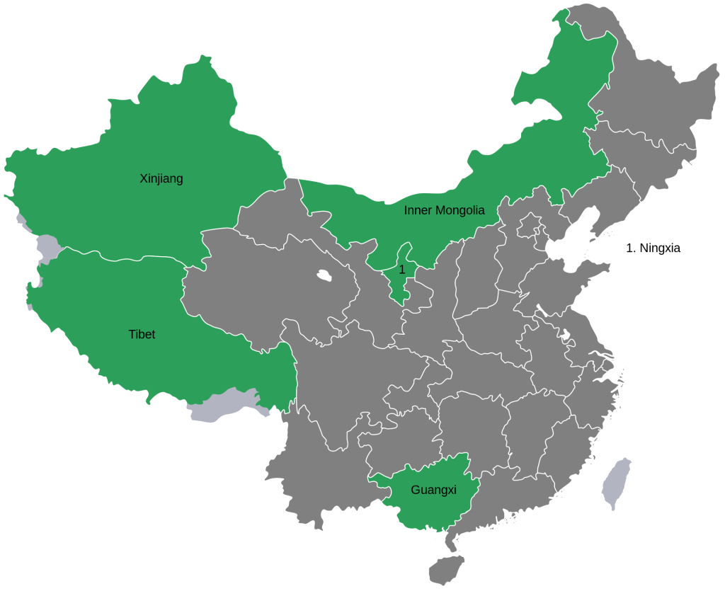 Map of regions in mainland China.