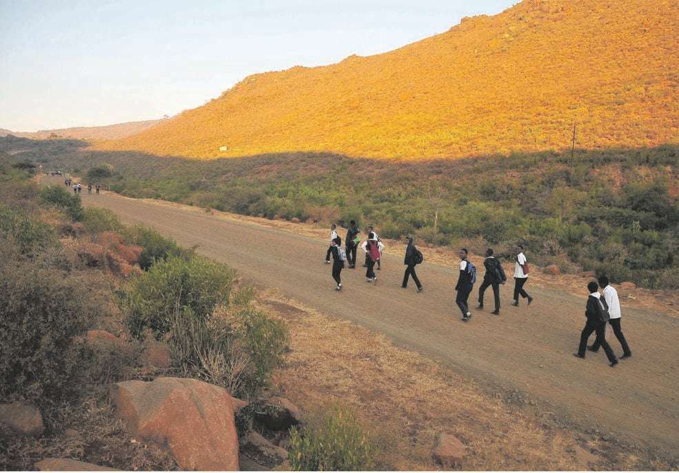 Pupils from GaSekele and surrounding villages in the Leolo and Schoonoord areas of Sekhukhune in Limpopo, South Africa walk for at least two hours to get to school on time: Equitable Access to Education
